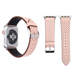 For Apple Watch Series 10 42mm / 9&8&7 41mm / SE 3&SE 2&6&SE&5&4 40mm / 3&2&1 38mm Simple Fashion Genuine Leather Hole Pattern Watch Band, 38mm