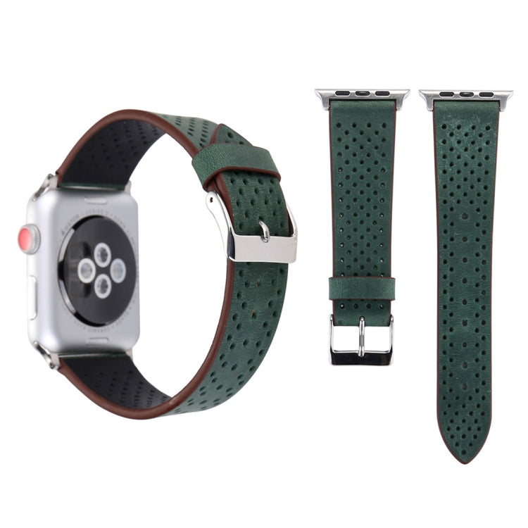 For Apple Watch Series 10 42mm / 9&8&7 41mm / SE 3&SE 2&6&SE&5&4 40mm / 3&2&1 38mm Simple Fashion Genuine Leather Hole Pattern Watch Band, 38mm