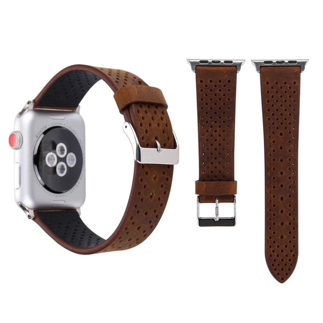 Correa de reloj con patrón de agujeros de cuero genuino de moda simple para Apple Watch Series 10 42 mm / 9 y 8 y 7 41 mm / SE 3 y SE 2 y 6 y SE 5 y 4 40 mm / 3 y 2 y 1 38 mm