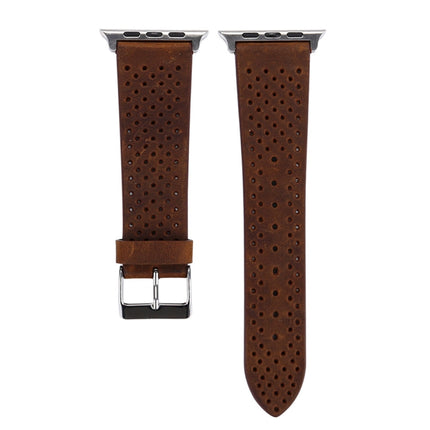 Correa de reloj con patrón de agujeros de cuero genuino de moda simple para Apple Watch Series 10 42 mm / 9 y 8 y 7 41 mm / SE 3 y SE 2 y 6 y SE 5 y 4 40 mm / 3 y 2 y 1 38 mm