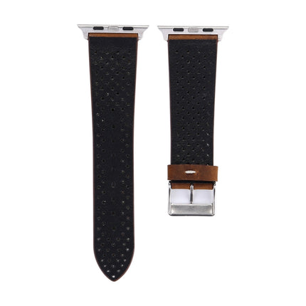 Correa de reloj con patrón de agujeros de cuero genuino de moda simple para Apple Watch Series 10 42 mm / 9 y 8 y 7 41 mm / SE 3 y SE 2 y 6 y SE 5 y 4 40 mm / 3 y 2 y 1 38 mm