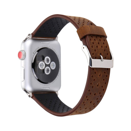 Correa de reloj con patrón de agujeros de cuero genuino de moda simple para Apple Watch Series 10 42 mm / 9 y 8 y 7 41 mm / SE 3 y SE 2 y 6 y SE 5 y 4 40 mm / 3 y 2 y 1 38 mm