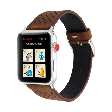 Correa de reloj con patrón de agujeros de cuero genuino de moda simple para Apple Watch Series 10 42 mm / 9 y 8 y 7 41 mm / SE 3 y SE 2 y 6 y SE 5 y 4 40 mm / 3 y 2 y 1 38 mm
