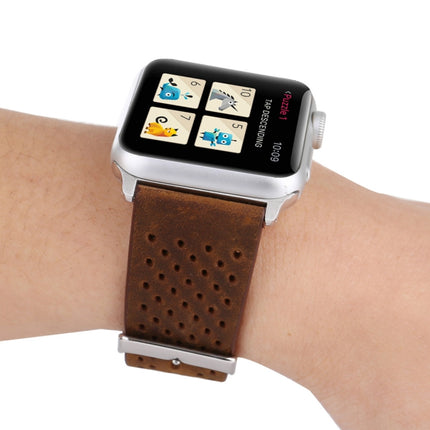 Correa de reloj con patrón de agujeros de cuero genuino de moda simple para Apple Watch Series 10 42 mm / 9 y 8 y 7 41 mm / SE 3 y SE 2 y 6 y SE 5 y 4 40 mm / 3 y 2 y 1 38 mm