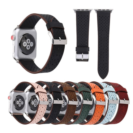 Correa de reloj con patrón de agujeros de cuero genuino de moda simple para Apple Watch Series 10 42 mm / 9 y 8 y 7 41 mm / SE 3 y SE 2 y 6 y SE 5 y 4 40 mm / 3 y 2 y 1 38 mm