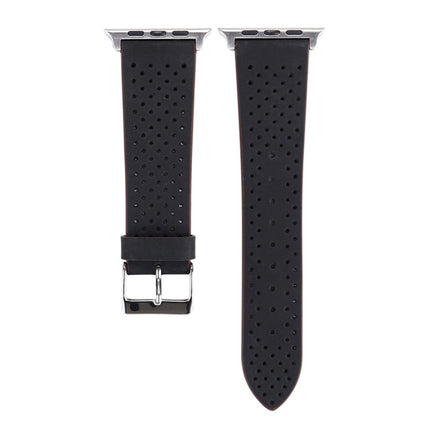 For Apple Watch Ultra 49mm&Watch Ultra 2 49mm / Series 10 46mm / 9&8&7 45mm / SE 3&SE 2&6&SE&5&4 44mm / 3&2&1 42mm Simple Fashion Genuine Leather Hole Pattern Watch Band, 42mm