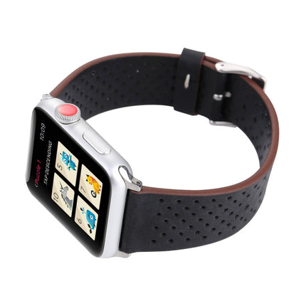 For Apple Watch Ultra 49mm&Watch Ultra 2 49mm / Series 10 46mm / 9&8&7 45mm / SE 3&SE 2&6&SE&5&4 44mm / 3&2&1 42mm Simple Fashion Genuine Leather Hole Pattern Watch Band, 42mm