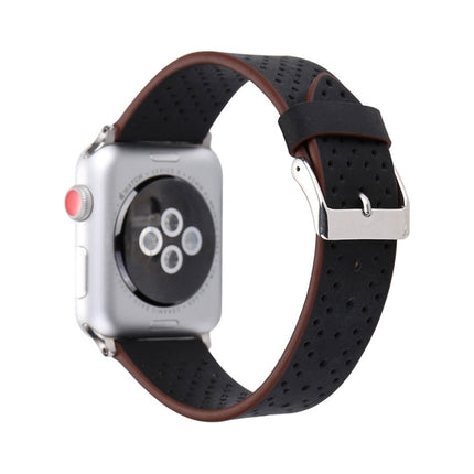 For Apple Watch Ultra 49mm&Watch Ultra 2 49mm / Series 10 46mm / 9&8&7 45mm / SE 3&SE 2&6&SE&5&4 44mm / 3&2&1 42mm Simple Fashion Genuine Leather Hole Pattern Watch Band, 42mm