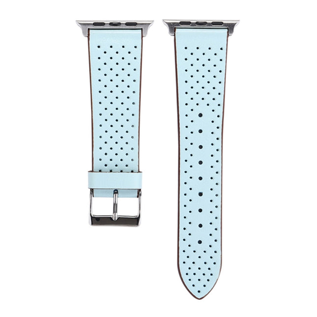 For Apple Watch Ultra 49mm&Watch Ultra 2 49mm / Series 10 46mm / 9&8&7 45mm / SE 3&SE 2&6&SE&5&4 44mm / 3&2&1 42mm Simple Fashion Genuine Leather Hole Pattern Watch Band, 42mm