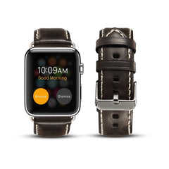 Denior Oil Wax Retro Watch Leather Watch Band for Apple Watch Series 7 45mm / 6 & SE & 5 & 4 44mm / 3 & 2 & 1 42mm