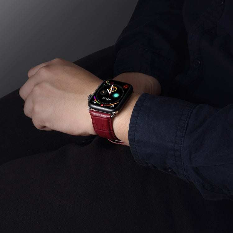 Correa de reloj de piel de vaca con diseño de cocodrilo Denior para Apple Watch Ultra 49 mm y Watch Ultra 2 49 mm / Series 10 46 mm / 9, 8 y 7 45 mm / SE 3, SE 2, 6, SE, 5 y 4 44 mm / 3, 2 y 1 42 mm