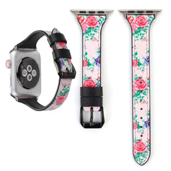 Letter T Shape Simple Floral Genuine Leather Wrist Watch Band with Stainless Steel Buckle for Apple Watch Series 3 & 2 & 1 38mm, 38mm