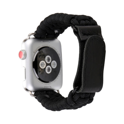 Magic Paste Genuine Leather Umbrella Rope Nylon Wrist Watch Band with and Stainless Steel Buckle for Apple Watch Series 10 42mm / 9&8&7 41mm / SE 3&SE 2&6&SE&5&4 40mm / 3&2&1 38mm, 7 41mm / 6&SE&5&4 40mm / 3&2&1 38mm