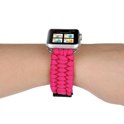 Magic Paste Genuine Leather Umbrella Rope Nylon Wrist Watch Band with and Stainless Steel Buckle for Apple Watch Series 10 42mm / 9&8&7 41mm / SE 3&SE 2&6&SE&5&4 40mm / 3&2&1 38mm, 7 41mm / 6&SE&5&4 40mm / 3&2&1 38mm