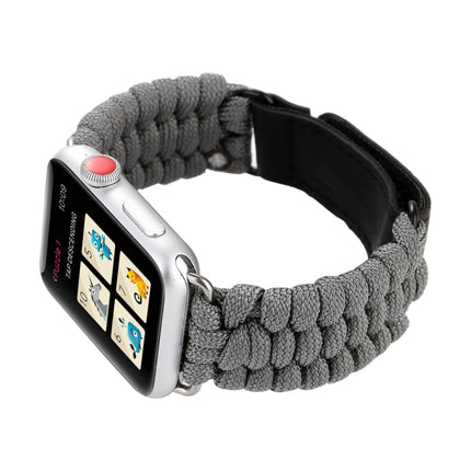 Magic Paste Genuine Leather Umbrella Rope Nylon Wrist Watch Band with Stainless Steel Buckle for Apple Watch Ultra 49mm&Watch Ultra 2 49mm / Series 10 46mm / 9&8&7 45mm / SE 3&SE 2&6&SE&5&4 44mm / 3&2&1 42mm, 7 45mm / 6&SE&5&4 44mm / 3&2&1 42mm