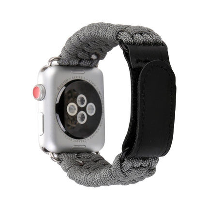 Magic Paste Genuine Leather Umbrella Rope Nylon Wrist Watch Band with Stainless Steel Buckle for Apple Watch Ultra 49mm&Watch Ultra 2 49mm / Series 10 46mm / 9&8&7 45mm / SE 3&SE 2&6&SE&5&4 44mm / 3&2&1 42mm, 7 45mm / 6&SE&5&4 44mm / 3&2&1 42mm