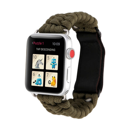 Magic Paste Genuine Leather Umbrella Rope Nylon Wrist Watch Band with Stainless Steel Buckle for Apple Watch Ultra 49mm&Watch Ultra 2 49mm / Series 10 46mm / 9&8&7 45mm / SE 3&SE 2&6&SE&5&4 44mm / 3&2&1 42mm, 7 45mm / 6&SE&5&4 44mm / 3&2&1 42mm