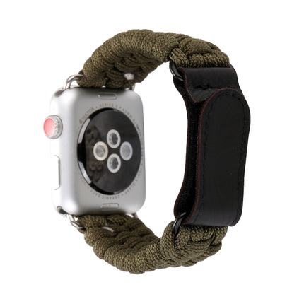 Magic Paste Genuine Leather Umbrella Rope Nylon Wrist Watch Band with Stainless Steel Buckle for Apple Watch Ultra 49mm&Watch Ultra 2 49mm / Series 10 46mm / 9&8&7 45mm / SE 3&SE 2&6&SE&5&4 44mm / 3&2&1 42mm, 7 45mm / 6&SE&5&4 44mm / 3&2&1 42mm