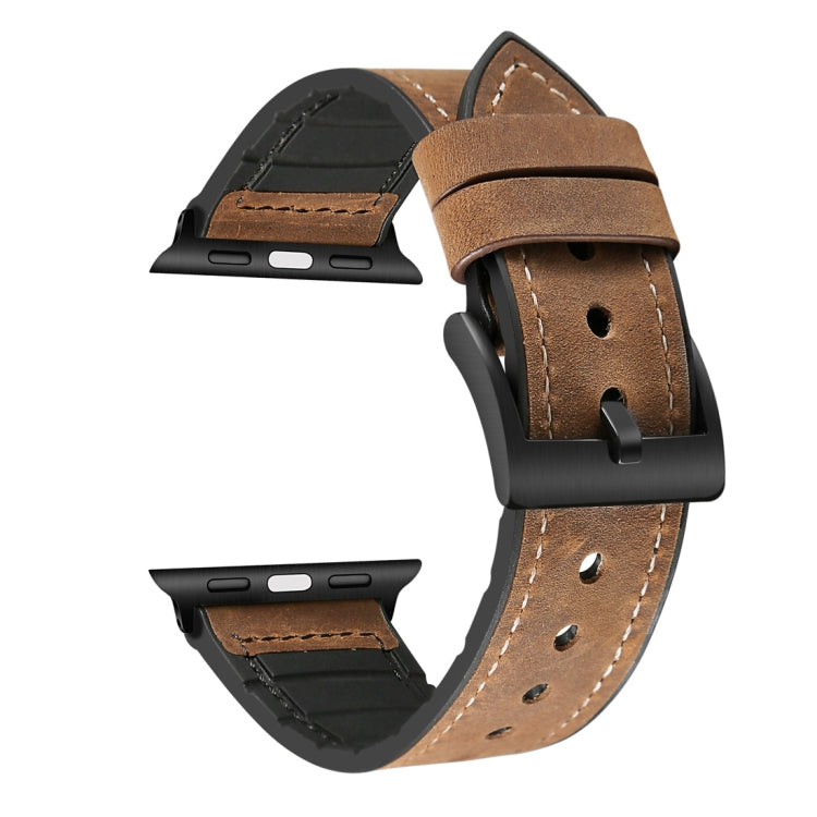 Crazy Horse Texture TPU + Stainless Steel Watch Band for Apple Watch Series 7 41mm / 6 & SE & 5 & 4 40mm / 3 & 2 & 1 38mm