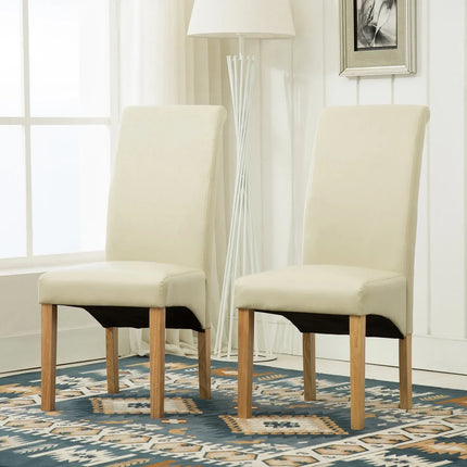 MCC Set of 2 Faux Leather Dining Chairs Roll Top Scroll High Back For Home & Commercial Restaurants