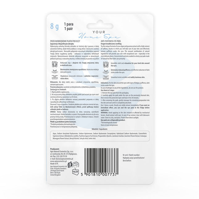 Apis Anti‑Swelling Eye Patches – Hydrating & Depuffing | 1 Pair