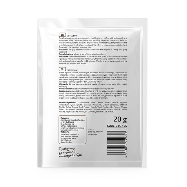 Apis COFFEE SHOT Bio-revitalising Algae Mask with Coffee Acid & Arabica Beans | 20g
