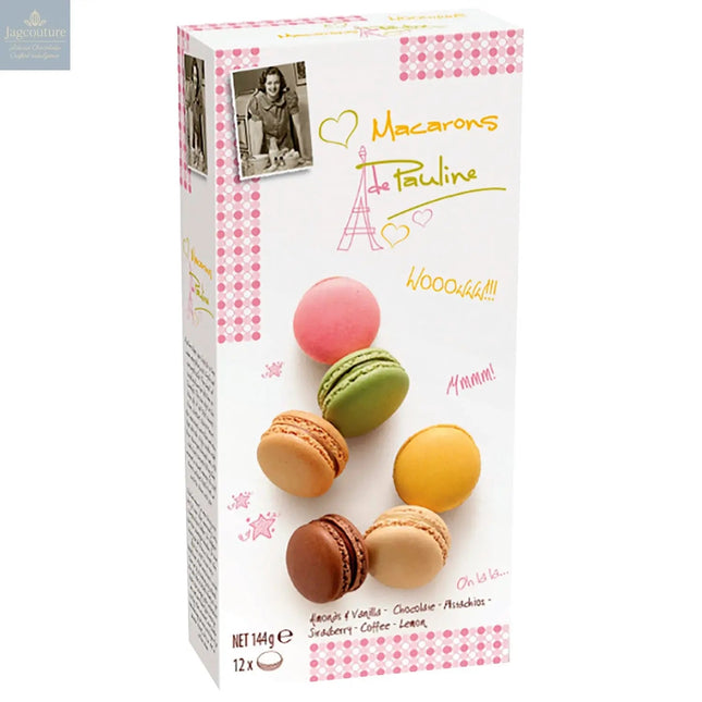 Assortment of 12 macarons in gift box - almond & vanilla, pistachio, chocolate, strawberry, lemon and coffee - VAT FREE