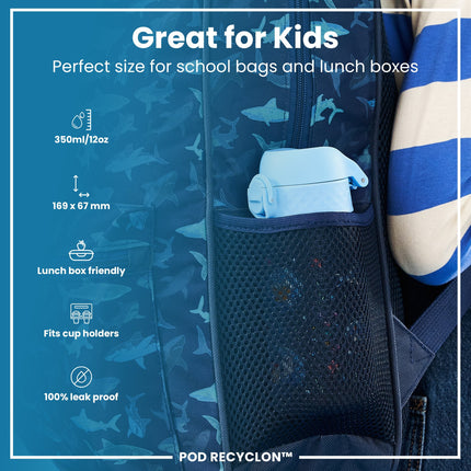 Leak Proof Kids Water Bottle, Recyclon, Sharks, 350ml (12oz)