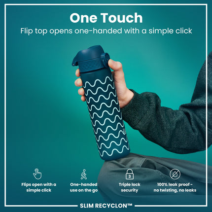 Leak Proof Slim Water Bottle, Recyclon, Waves, 500ml (18oz)