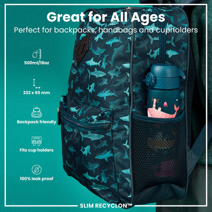 Leak Proof Slim Water Bottle, Recyclon, Whales, 500ml (18oz)