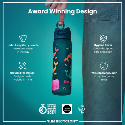 Leak Proof Slim Water Bottle, Recyclon, Whales, 500ml (18oz)