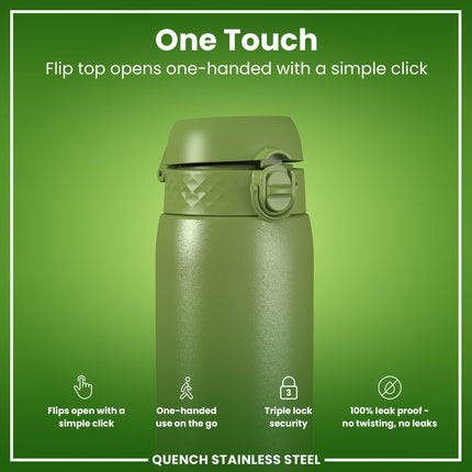 Leak Proof 1 Litre Water Bottle, Stainless Steel, Khaki Green, 1L