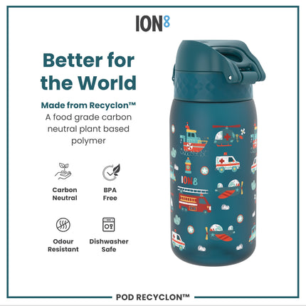 Leak Proof Kids Water Bottle, Recyclon, Rescue Vehicles, 350ml (12oz)