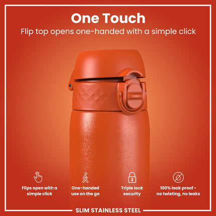 Leak Proof Slim Water Bottle, Stainless Steel, Hearty Orange, 600ml (20oz)