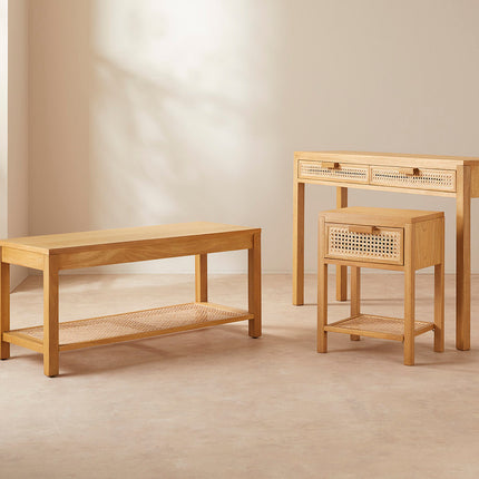 Bali Rattan Bench with Storage Shelf