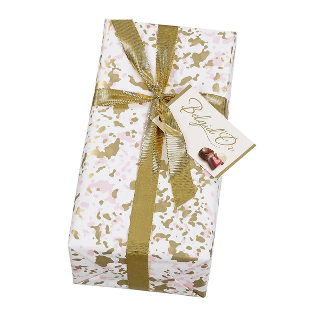 Splatter design gift wrapped ballotin of assorted Belgian chocolates