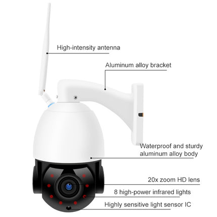 QX5 2.0 Million Pixels 1080P HD 20X Zoom Wireless WiFi Dome Smart Camera, Support Infrared Night Vision / Motion Detection / Voice Intercom / TF Card, AU Plug, WiFi Version