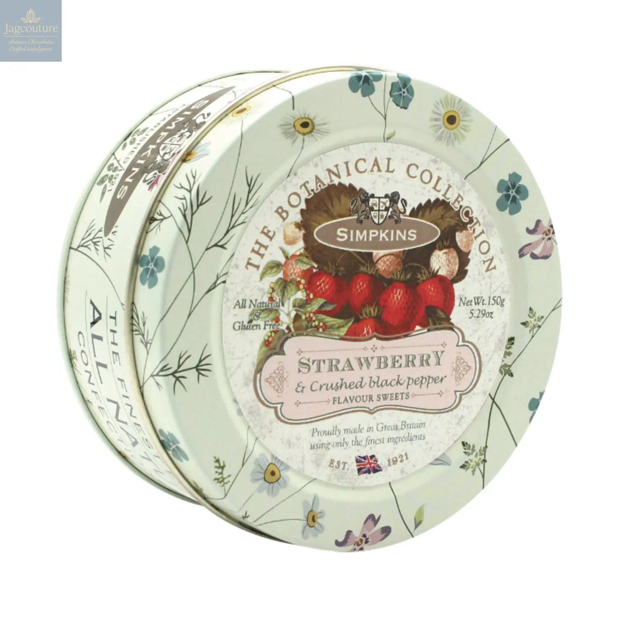 Botanical tin of strawberry & pepper flavour travel sweets