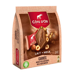 Cote d'Or Carres Noot - individually wrapped milk chocolate squares with milk hazelnuts in pouch