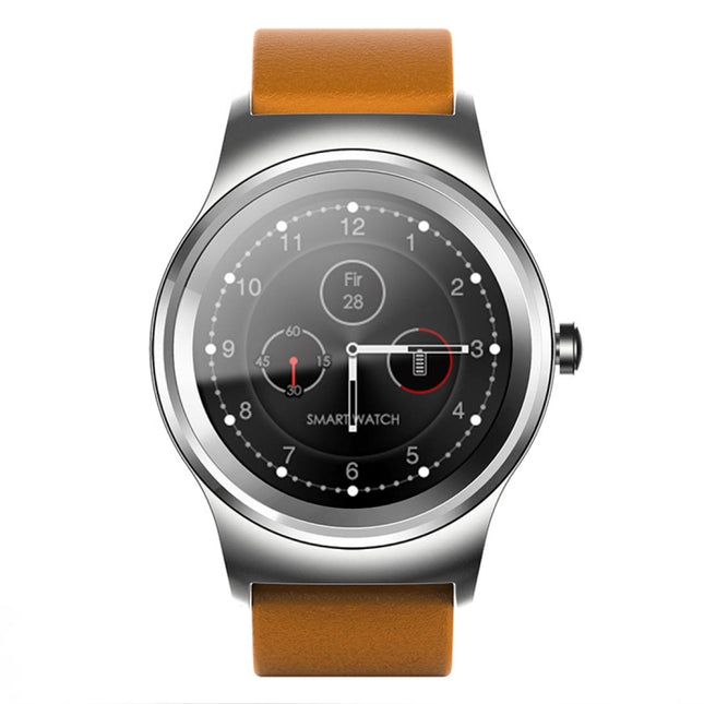 SMA-Round 1.28 inch Color Touch Screen Bluetooth Smart Watch, Waterproof, Support Voice Control / Heart Rate Monitor / Sleep Monitor / Bluetooth Camera, Compatible with Android and iOS System, SMA-Round/Orange Leather Strap, SMA-Round/Silver Leather St...