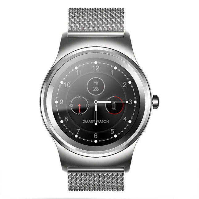 SMA-Round 1.28 inch Color Touch Screen Bluetooth Smart Watch, Waterproof, Support Voice Control / Heart Rate Monitor / Sleep Monitor / Bluetooth Camera, Compatible with Android and iOS System, SMA-Round/Orange Leather Strap, SMA-Round/Silver Leather St...