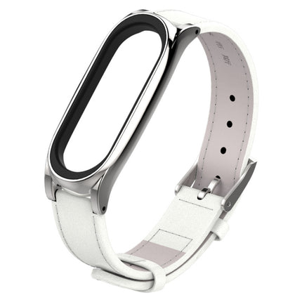 Mijobs Screwless Magnetic Case Top-grain Leather Watch Band for Xiaomi Mi Band 5 & 6, Host not Included