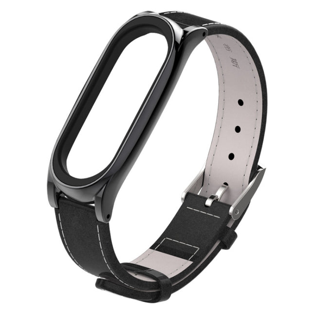 Mijobs Screwless Magnetic Case Top-grain Leather Watch Band for Xiaomi Mi Band 5 & 6, Host not Included