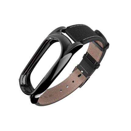 Mijobs Screwless Magnetic Case Top-grain Leather Watch Band for Xiaomi Mi Band 5 & 6, Host not Included