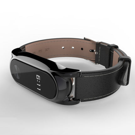 Mijobs Screwless Magnetic Case Top-grain Leather Watch Band for Xiaomi Mi Band 5 & 6, Host not Included