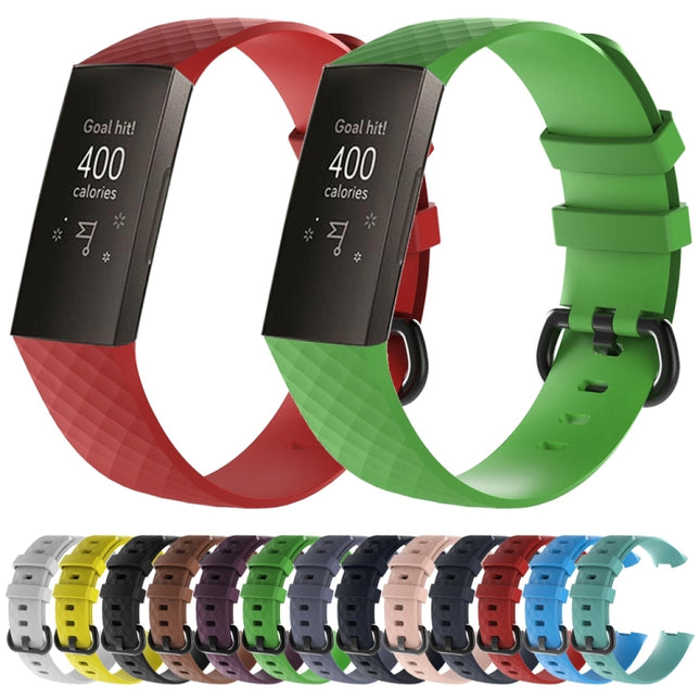 Diamond Pattern Silicone Watch Band for Fitbit Charge 3, Size: 210x18mm