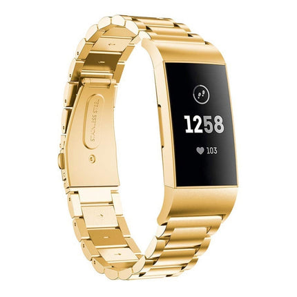 Three Beads Slingshot Buckle Solid Stainless Steel Watch Band for Fitbit Charge 3