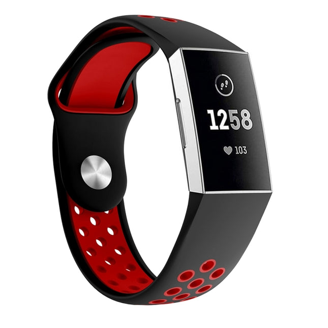 Two-color Round Hole Silicone Watch Band for Fitbit Charge 3, Watch Band Size:130-195mm