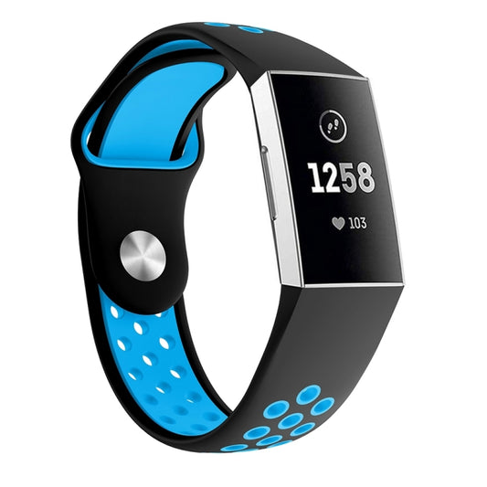 Zweifarbiges Silikon-Uhrenarmband mit rundem Loch für Fitbit Charge 3, Armbandgröße: 145–210 mm