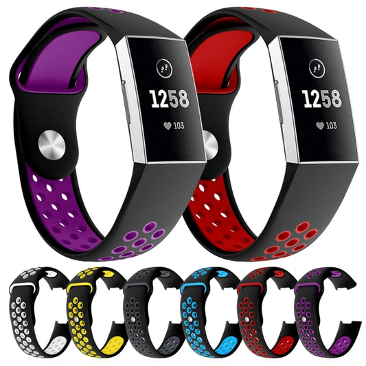 Zweifarbiges Silikon-Uhrenarmband mit rundem Loch für Fitbit Charge 3, Armbandgröße: 145–210 mm